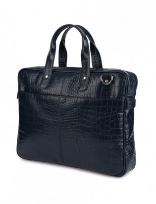 Torba skórzana elegancka croco laptop 15"6 aktówka granatowa A4 S17 - zdjęcie 6