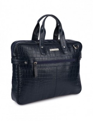 Torba skórzana elegancka croco laptop 15"6 aktówka granatowa A4 S17 - zdjęcie 7