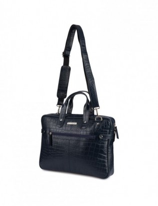 Torba skórzana elegancka croco laptop 15"6 aktówka granatowa A4 S17 - zdjęcie 9