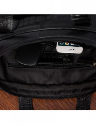 Torba skórzana elegancka croco laptop 15"6 aktówka granatowa A4 S17 - zdjęcie 13