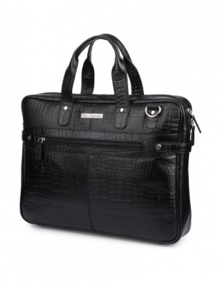 Torba skórzana elegancka croco laptop 15"6 aktówka czarna A4 S17 - zdjęcie 9