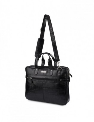 Torba skórzana elegancka croco laptop 15"6 aktówka czarna A4 S17 - zdjęcie 10