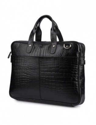 Torba skórzana elegancka croco laptop 15"6 aktówka czarna A4 S17 - zdjęcie 12