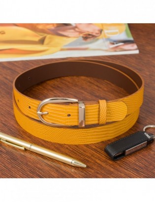 Skórzany pasek damski do spodni sukienki żółty skóra nat 3 cm Beltimore D94 - zdjęcie 4