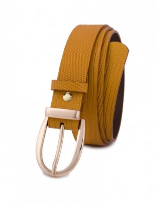 Skórzany pasek damski do spodni sukienki żółty skóra nat 3 cm Beltimore D94 - zdjęcie 5
