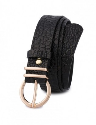 Skórzany pasek damski do spodni sukienki skóra croco czarna 3 cm Beltimore E55 - zdjęcie 3