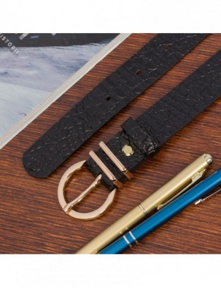 Skórzany pasek damski do spodni sukienki skóra croco czarna 3 cm Beltimore E55 - zdjęcie 4