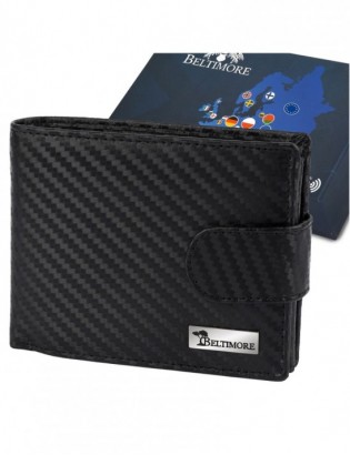 Męski portfel skórzany klasyczny RFiD duży czarny carbon premium Beltimore P02 - zdjęcie 1