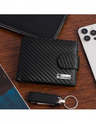 Męski portfel skórzany klasyczny RFiD duży czarny carbon premium Beltimore P02 - zdjęcie 4