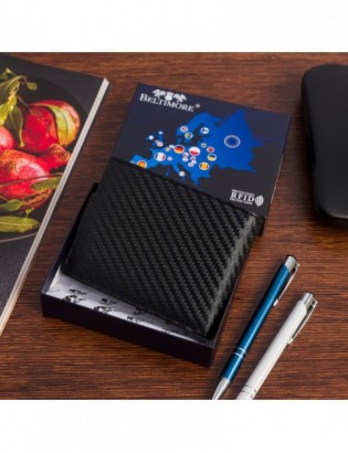 Męski portfel skórzany klasyczny RFiD duży czarny carbon premium Beltimore P02 - zdjęcie 5