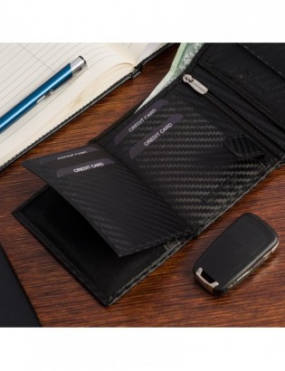 Męski portfel skórzany pionowy klasyczny RFiD duży czarny carbon premium Beltimore P03 - zdjęcie 8
