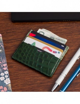 Etui na dokumenty karty wizytówki skórzane slim portfel zielone Beltimore E49 - zdjęcie 6