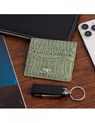 Etui na dokumenty karty wizytówki skórzane slim portfel zielone Beltimore E49 - zdjęcie 3