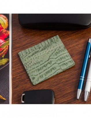 Etui na dokumenty karty wizytówki skórzane slim portfel zielone Beltimore E49 - zdjęcie 4