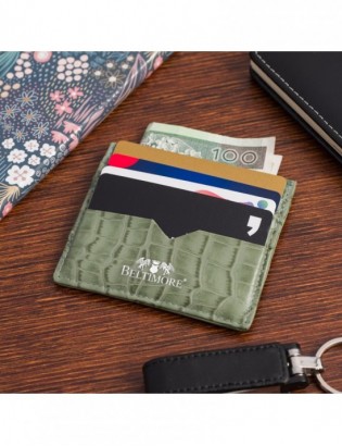 Etui na dokumenty karty wizytówki skórzane slim portfel zielone Beltimore E49 - zdjęcie 5