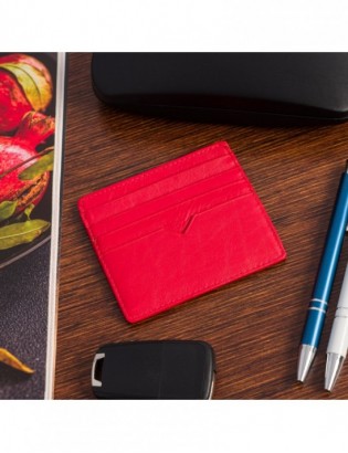 Etui na dokumenty karty wizytówki skórzane slim portfel czerwone Beltimore E49 - zdjęcie 4