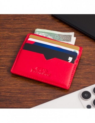 Etui na dokumenty karty wizytówki skórzane slim portfel czerwone Beltimore E49 - zdjęcie 5