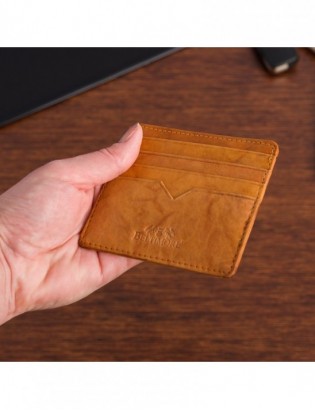 Etui na dokumenty karty wizytówki skórzane slim portfel kamelowe Beltimore E49 - zdjęcie 2