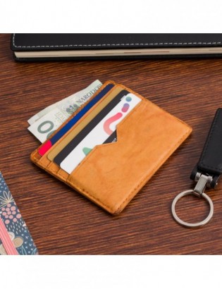Etui na dokumenty karty wizytówki skórzane slim portfel kamelowe Beltimore E49 - zdjęcie 3