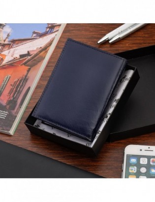 Etui na dokumenty karty granatowe skórzane slim Beltimore G95 - zdjęcie 5