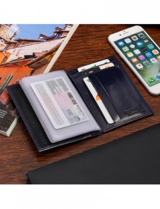 Etui na dokumenty karty granatowe skórzane slim Beltimore G95 - zdjęcie 6