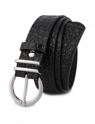 Skórzany pasek damski do spodni sukienki skóra croco czarna 3 cm Beltimore E54 - zdjęcie 3