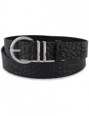 Skórzany pasek damski do spodni sukienki skóra croco czarna 3 cm Beltimore E54 - zdjęcie 5