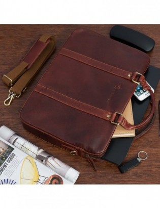 Torba męska skórzana na ramię laptopa duża koniakowa biznesowa Beltimore N06 - zdjęcie 6