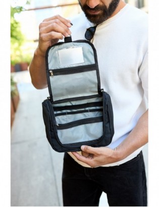 Kosmetyczka podróżna czarna unisex organizer lusterko Beltimore R26 - zdjęcie 3