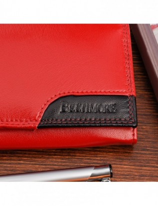 Damski skórzany portfel duży poziomy retro RFiD czerwony BELTIMORE 040 - zdjęcie 13