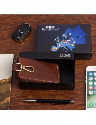 Etui na klucze premium skórzane kluczówka Beltimore tan P87 - zdjęcie 3