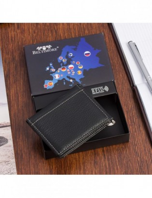 Portfel męski skórzany mały czarny z wsuwką na banknoty RFiD Beltimore L47 - zdjęcie 6