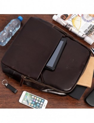 Plecak skórzany na laptopa 15,6 biznesowy duży A4 pojemny brązowy premium Beltimore N05 - zdjęcie 5