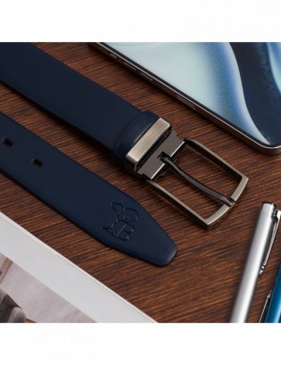 Pasek męski skórzany premium 3,5 cm casualowy skóra lico Beltimore granatowy E40 - zdjęcie 2