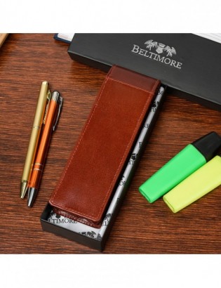 Etui na długopisy pojemne brązowe skórzane Beltimore G91 - zdjęcie 5