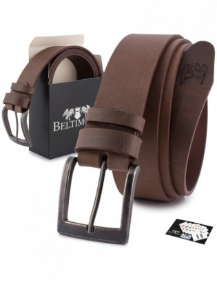 Pasek męski skórzany premium szeroki 4 cm klasyczny brąz licowy Beltimore E43 - zdjęcie 1