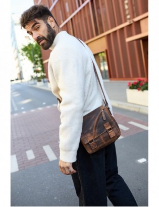 Torba męska skórzana na ramię zgrabna brązowa elegancka Beltimore N13 - zdjęcie 3