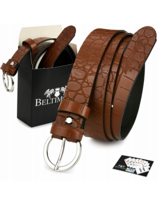 Skórzany pasek damski do spodni sukienki Beltimore brąz 3 cm W82 - zdjęcie 1