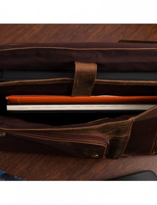 Torba męska skórzana na ramię laptopa 15" duża A4 brązowa nubuk biznesowa Beltimore N26 - zdjęcie 4