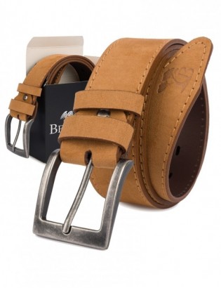 Pasek męski skórzany zamszowy skóra naturalna camel Beltimore W47 - zdjęcie 1