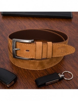 Pasek męski skórzany zamszowy skóra naturalna camel Beltimore W47 - zdjęcie 3