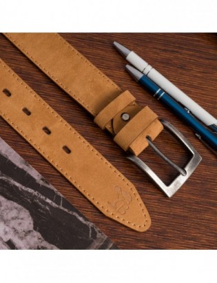 Pasek męski skórzany zamszowy skóra naturalna camel Beltimore W47 - zdjęcie 4