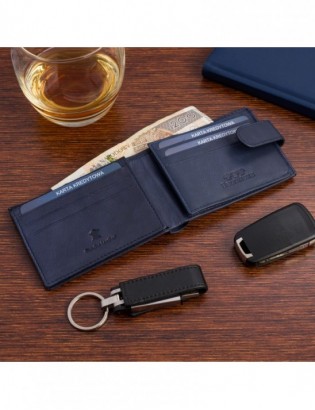 Portfel skórzany męski mały poziomy z flagą granatowy RFiD Beltimore D58 - zdjęcie 2