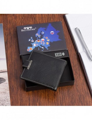 Portfel męski skórzany mały cienki slim Beltimore czarny RFiD P88 - zdjęcie 6