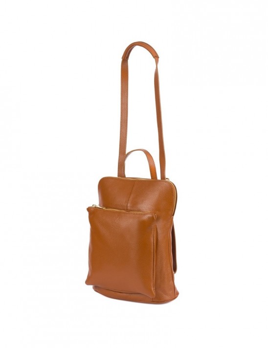 Skórzany plecak damski torba 2w1 elegancki A4 włoski pojemny camel Vera Pelle S40