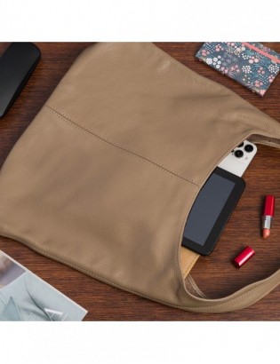 Torebka skórzana damska shopper pojemna A4 skóra naturalna włoska Beltimore taupe U36 - zdjęcie 2