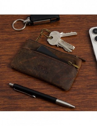 Skórzane etui na klucze dokumenty, pokrowiec kluczówka brązowe vintage E48 - zdjęcie 4