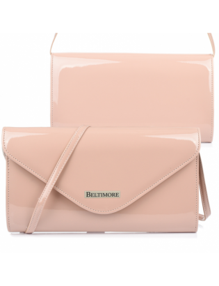 Kopertówka lakierowana z paskiem elegancka Beltimore pudrowy róż M78 - zdjęcie 2