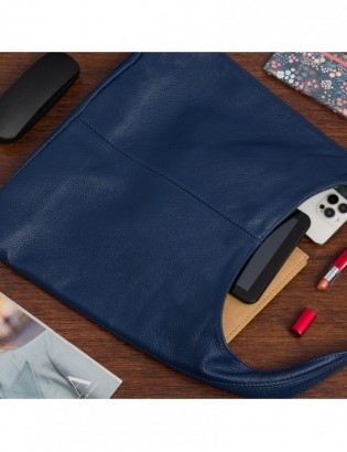 Torebka skórzana damska shopper pojemna A4 skóra naturalna włoska Beltimore granatowa U36 - zdjęcie 2