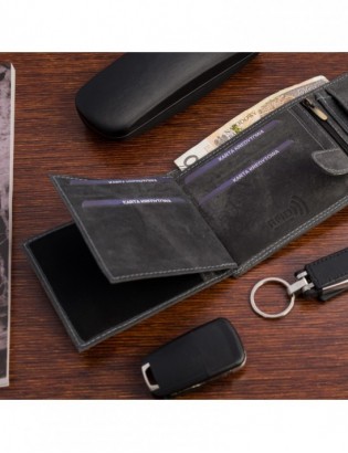 Portfel skórzany męski vintage poziomy klasyczny czarny RFiD Beltimore S50 - zdjęcie 6